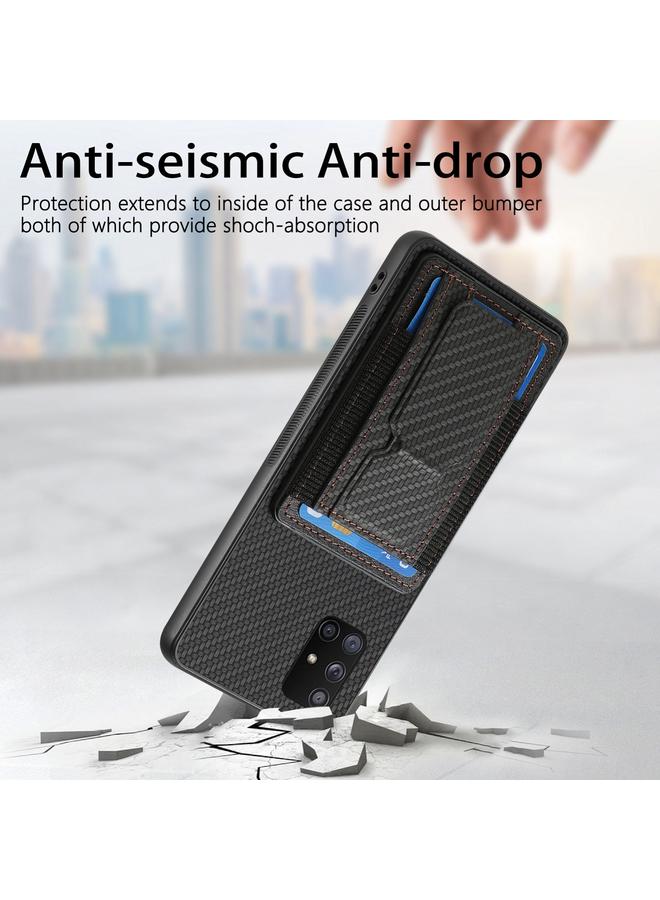 اس-توب جراب لهاتف Samsung Galaxy A71 5G مصنوع من ألياف الكربون مع حامل قابل للطي وحقيبة بطاقات مرنة - Image 3