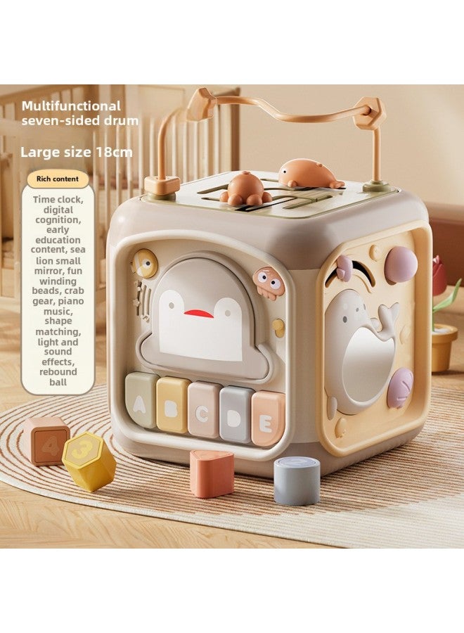 Children's Toys Six-sided Puzzle Box Around Beads Baby Music Hand-clapped Drum Children's Early Education Puzzle Polyhedron Learning-Color:Standard Edition-Grey - Image 1