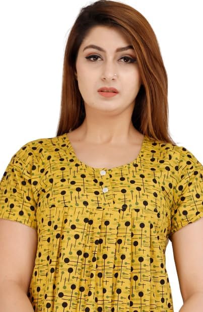 Vlazom Women’s Cotton Printed Maxi Nighty – Ankle Length Night Dress Gown, Pack of 2, Free Size – Soft & Breathable Sleepwear (bROWN&yELLOW_C, Free Size) - Image 5