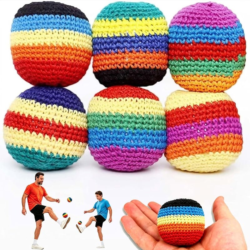 TORVINIS 6-Pack Hand-Knitted Footbag Set - Premium Cotton Crochet Kick Balls for Beginners & Pros - Multi-Colored Geometric Pattern Juggling Balls - Durable Outdoor Game for Adults & Kids - Image 1