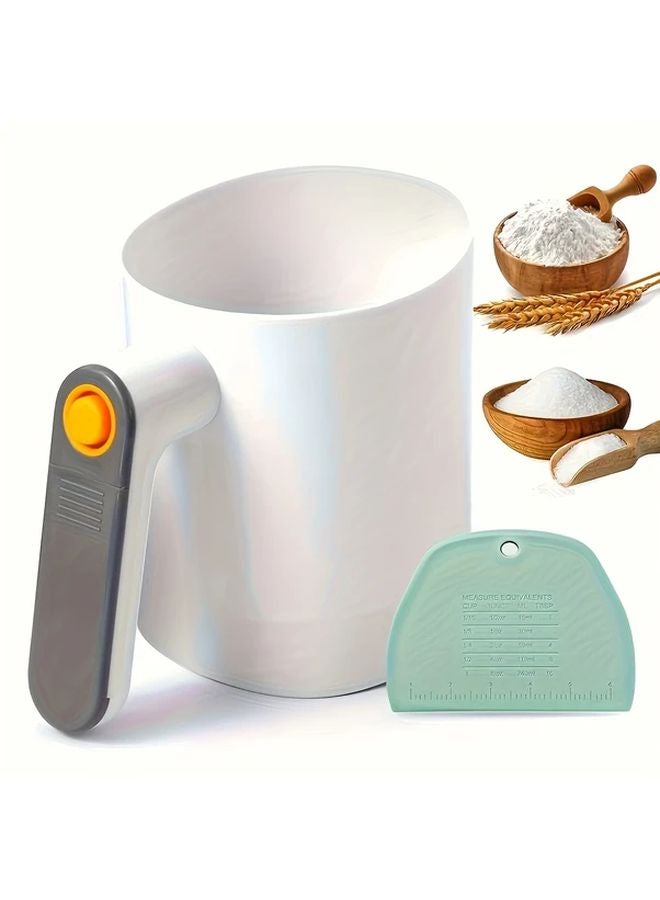 منخل الدقيق الكهربائي الأبيض مع مكشطة العجين، يعمل بالبطارية، محمول، سعة 4 أكواب - Image 1