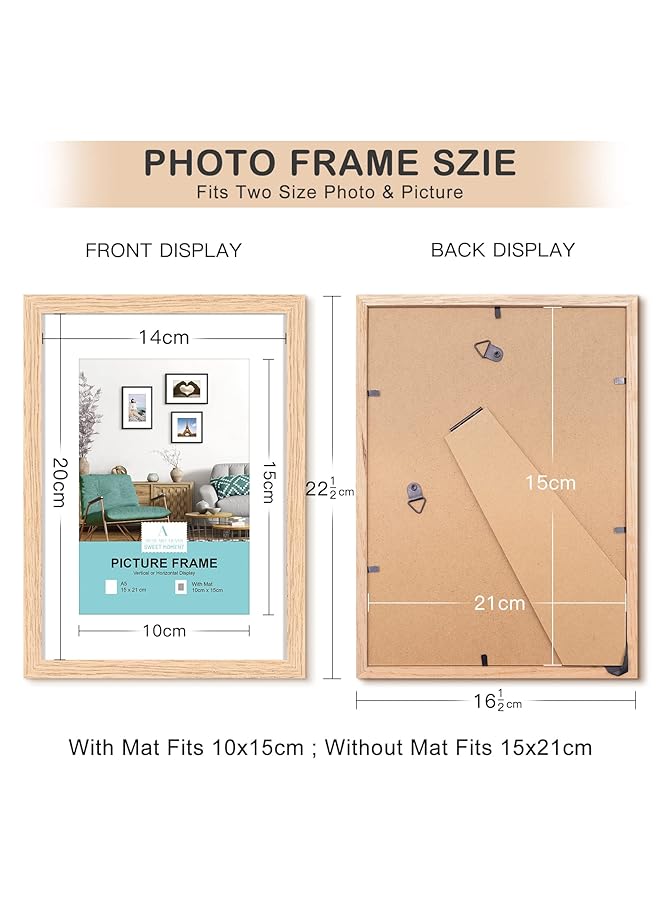 إيروريكس إطار صورة شهادة مقاس A5 من خشب البلوط مع حامل لإطار ملصق مطبوع مقاس 4 × 6 مع زجاج شبكي للتثبيت على الحائط 15 × 21 سم مجموعة من قطعتين - Image 2