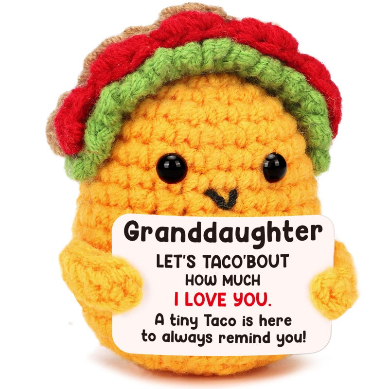 LuoHere Granddaughter Gifts from Grandma, Teen Girls Kids Valentines Easter Basket Stuffers Year Old Age Teenage Gift Granddaughter Birthday Graduation Confirmation Christmas Handmade Crochet Taco Gifts - Image 1