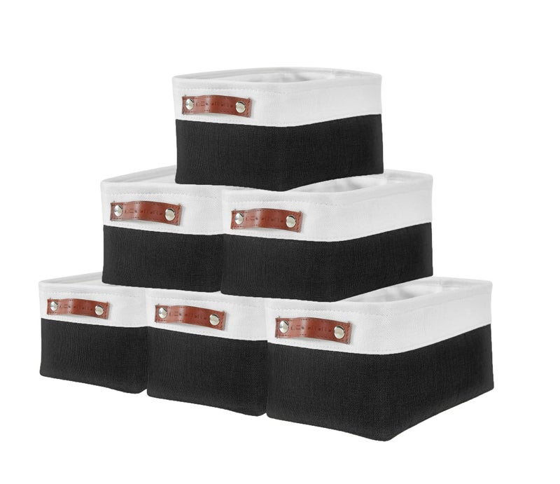 DECOMOMO Small Storage Basket, Closet Storage Bins, Baskets for Organizing Shelves (Black & White, Small - 6 Pack)