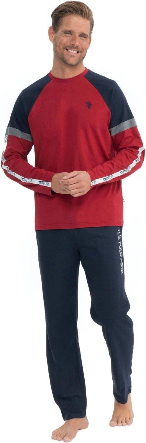 U.S. Polo Assn. 18831 Men's Burgundy Long Sleeve Round Neck Combed Cotton Single Jersey Pajama Set - Image 1