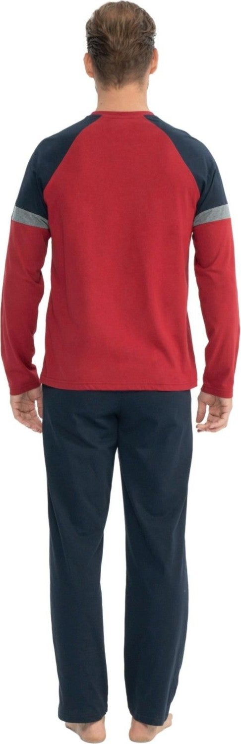 U.S. Polo Assn. 18831 Men's Burgundy Long Sleeve Round Neck Combed Cotton Single Jersey Pajama Set - Image 2