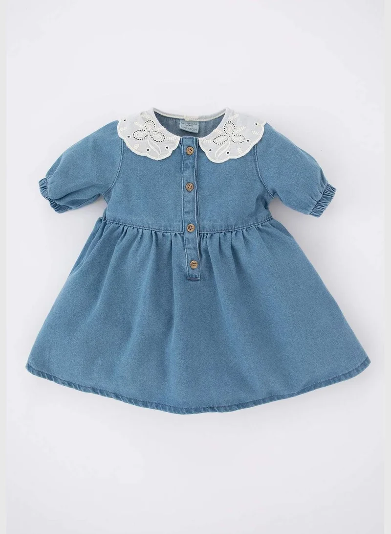DeFacto BabyGirl Lace Neck Short Sleeve Denim Dress