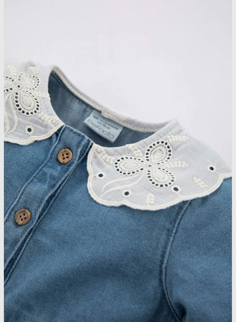 DeFacto BabyGirl Lace Neck Short Sleeve Denim Dress