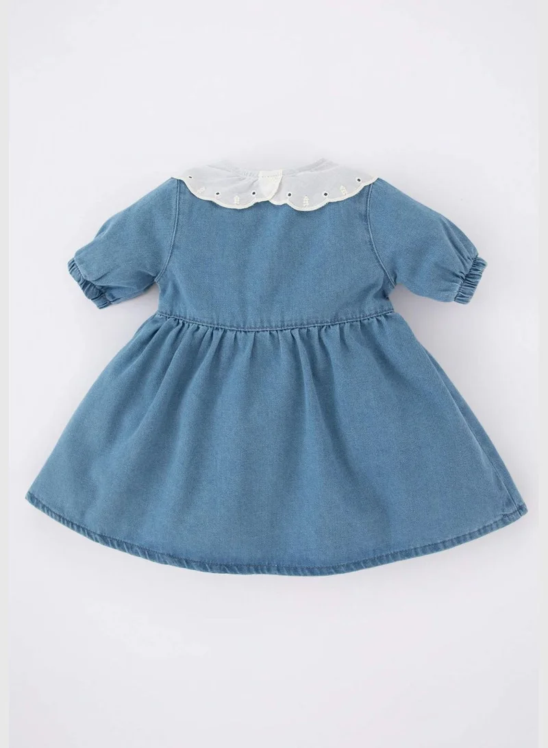 DeFacto BabyGirl Lace Neck Short Sleeve Denim Dress