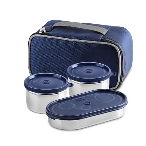 Jaypee Plus Basix Lunch Box for Office 1300 ml 3 Containers (1-450 ml, 2-400 ml) Air Tight Leakproof Stainless Steel Container with Bag | BPA Free | Easy to wash | Ideal for College & School, Blue - Image 1