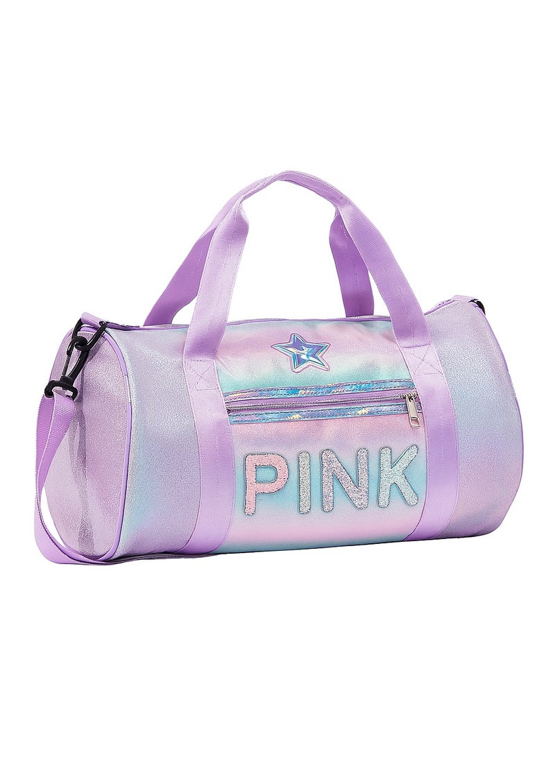 PINK PINK Holographic Duffle Bag, Lilac Purple with Star Detail, Gym and Travel Shoulder Bag  - Image 1