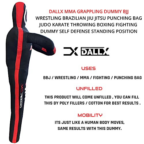 DALLX MMA Grappling Dummy BBJ Wrestling Brazilian Jiu Jitsu Punching Bag Judo Karate Throwing Boxing Fighting Dummy Self Defense Standing Position – UNFILLED (Black Red, 6FT) - Image 2