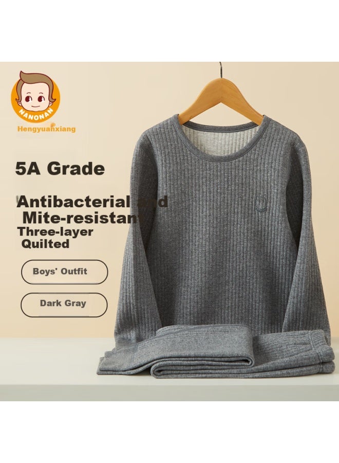 Children'S Thermal Underwear Set, Boys And Girls Padded Thickened Autumn Clothes And Pants, For Older Children, Three-Layer Padded Inner Wear Pajamas - Image 1