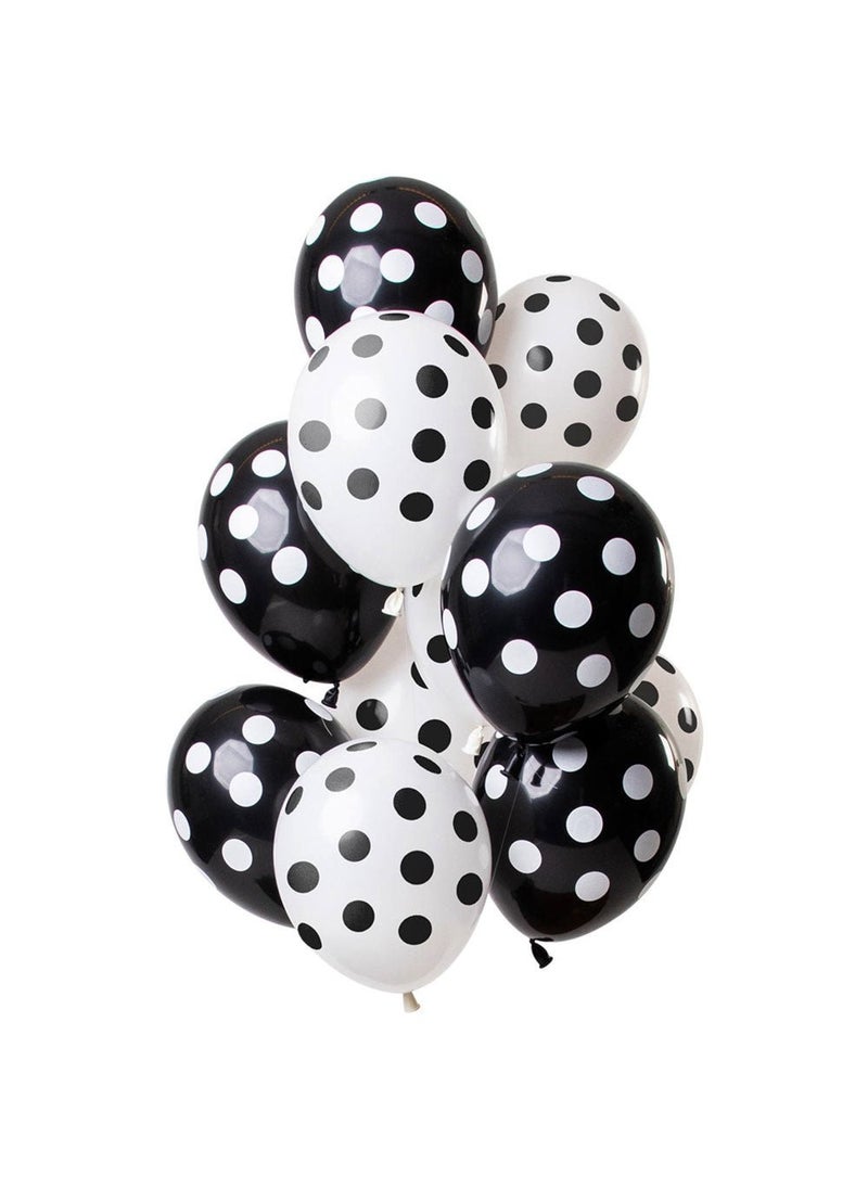 Folat Polka Dot Balloons Black White 30 cm 12-pack