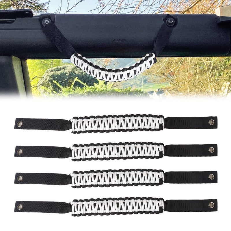 BESTAOO Roll Bar Grab Handles Paracord Grip Handle for Ford Bronco Accessories 2021 2022 2023 2024 2025 2 Door 4 Door 4 Pack White