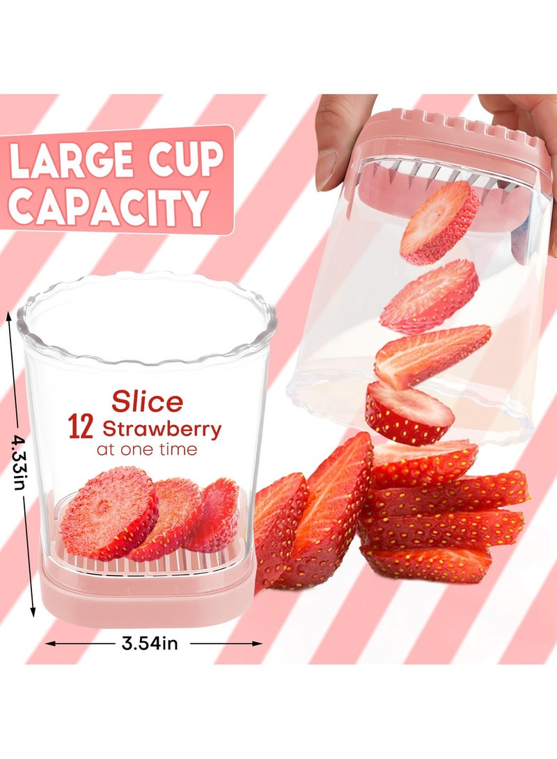 كوب لتقطيع الفاكهة | قطاعة الفراولة | قطاعة الموز | قطاعة العنب | قطاعة البيض | قطاعة فواكه قابلة للإزالة مع قاعدة دفع | أداة مطبخ مبتكرة لتقطيع الفراولة (وردي) - Image 2