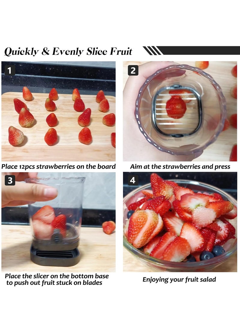 كوب لتقطيع الفاكهة | قطاعة الفراولة | قطاعة الموز | قطاعة العنب | قطاعة البيض | قطاعة فواكه قابلة للإزالة مع قاعدة دفع | أداة مطبخ مبتكرة لتقطيع الفراولة (وردي) - Image 5