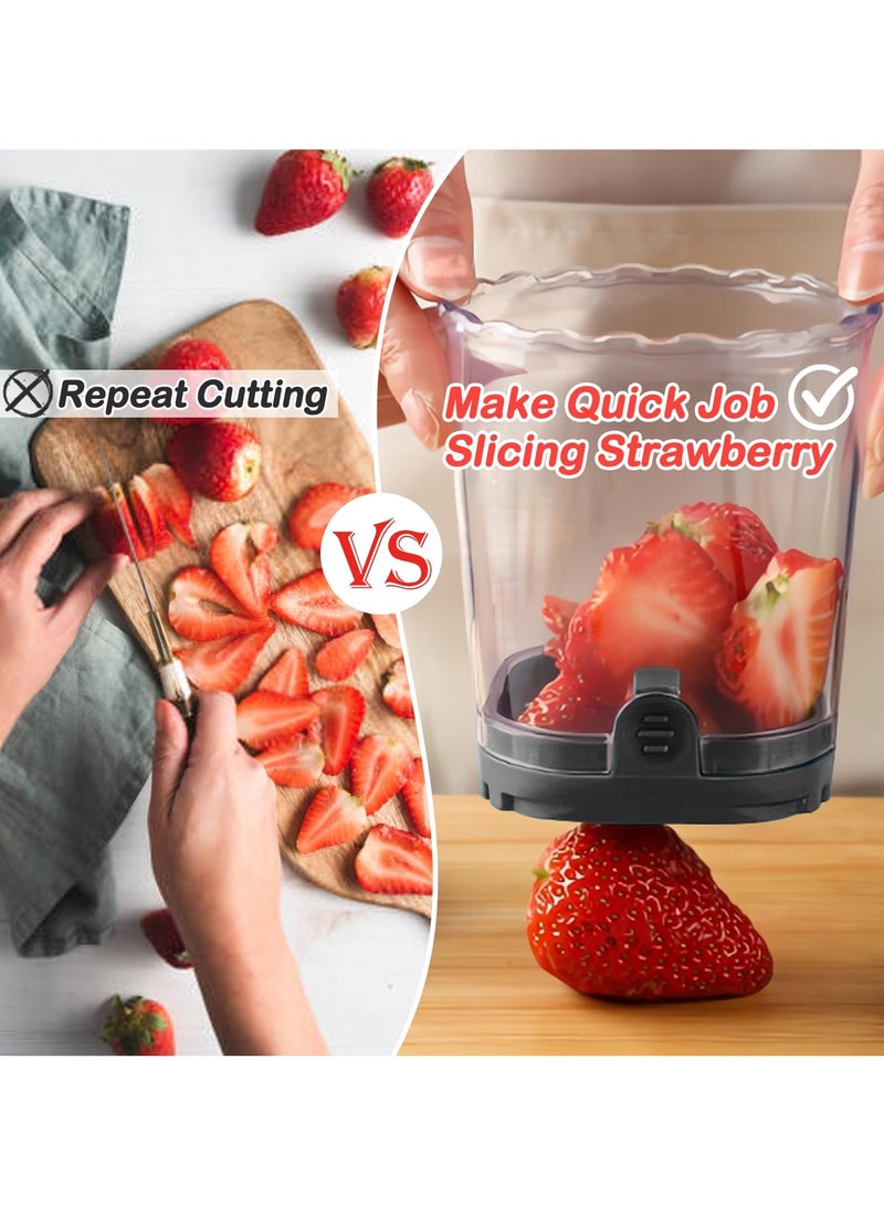 كوب لتقطيع الفاكهة | قطاعة الفراولة | قطاعة الموز | قطاعة العنب | قطاعة البيض | قطاعة فواكه قابلة للإزالة مع قاعدة دفع | أداة مطبخ مبتكرة لتقطيع الفراولة (وردي) - Image 3