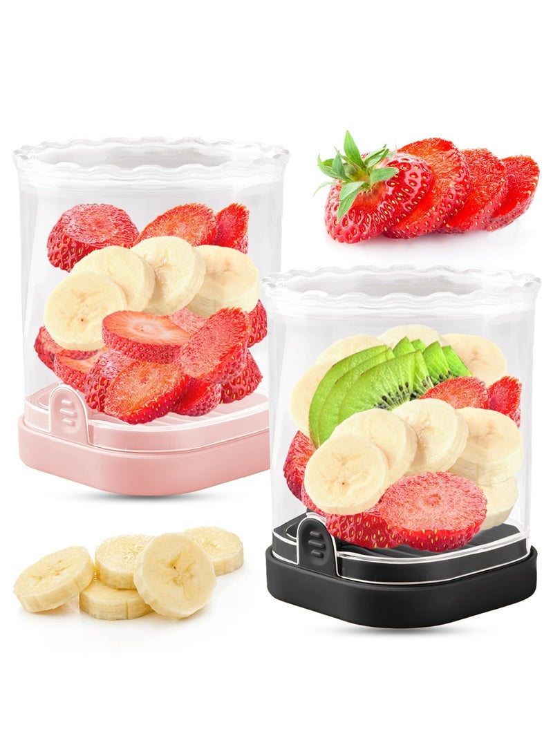 كوب لتقطيع الفاكهة | قطاعة الفراولة | قطاعة الموز | قطاعة العنب | قطاعة البيض | قطاعة فواكه قابلة للإزالة مع قاعدة دفع | أداة مطبخ مبتكرة لتقطيع الفراولة (وردي) - Image 1