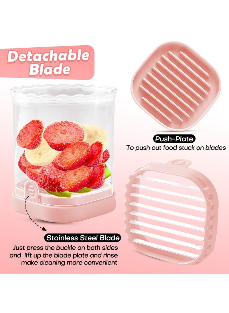كوب لتقطيع الفاكهة | قطاعة الفراولة | قطاعة الموز | قطاعة العنب | قطاعة البيض | قطاعة فواكه قابلة للإزالة مع قاعدة دفع | أداة مطبخ مبتكرة لتقطيع الفراولة (وردي) - Image 4