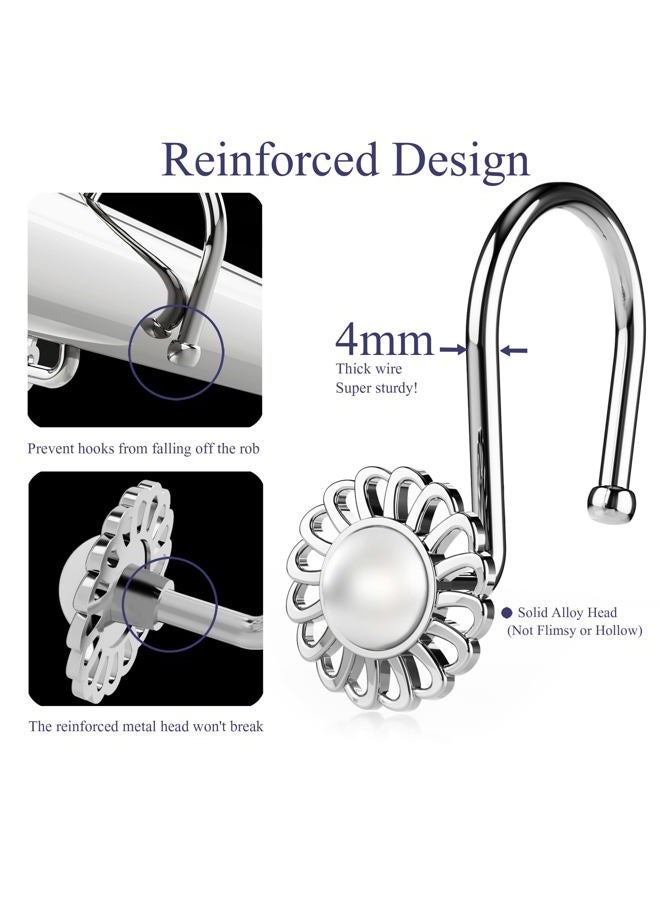 iToplin Silver Shower Curtain Hooks Rings, Decorative Shower Curtain Hangers, Heavy Duty Metal Shower Rings, Sunflower Shower Hooks for Shower Curtain Rod and Liner, Bathroom Curtain Hooks, Chrome, - Image 5