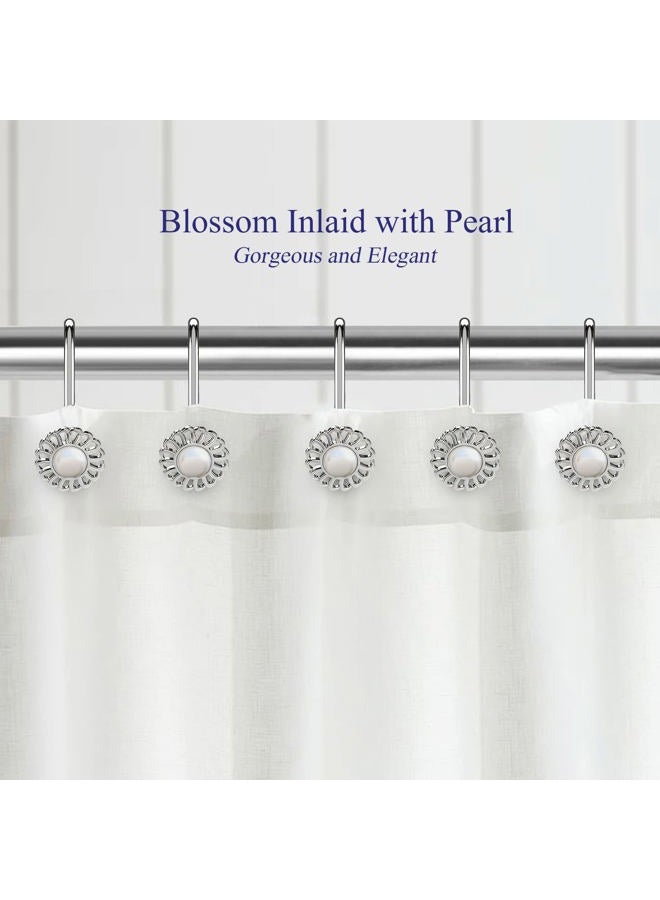 iToplin Silver Shower Curtain Hooks Rings, Decorative Shower Curtain Hangers, Heavy Duty Metal Shower Rings, Sunflower Shower Hooks for Shower Curtain Rod and Liner, Bathroom Curtain Hooks, Chrome, - Image 2