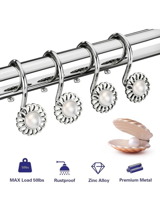 iToplin Silver Shower Curtain Hooks Rings, Decorative Shower Curtain Hangers, Heavy Duty Metal Shower Rings, Sunflower Shower Hooks for Shower Curtain Rod and Liner, Bathroom Curtain Hooks, Chrome, - Image 3