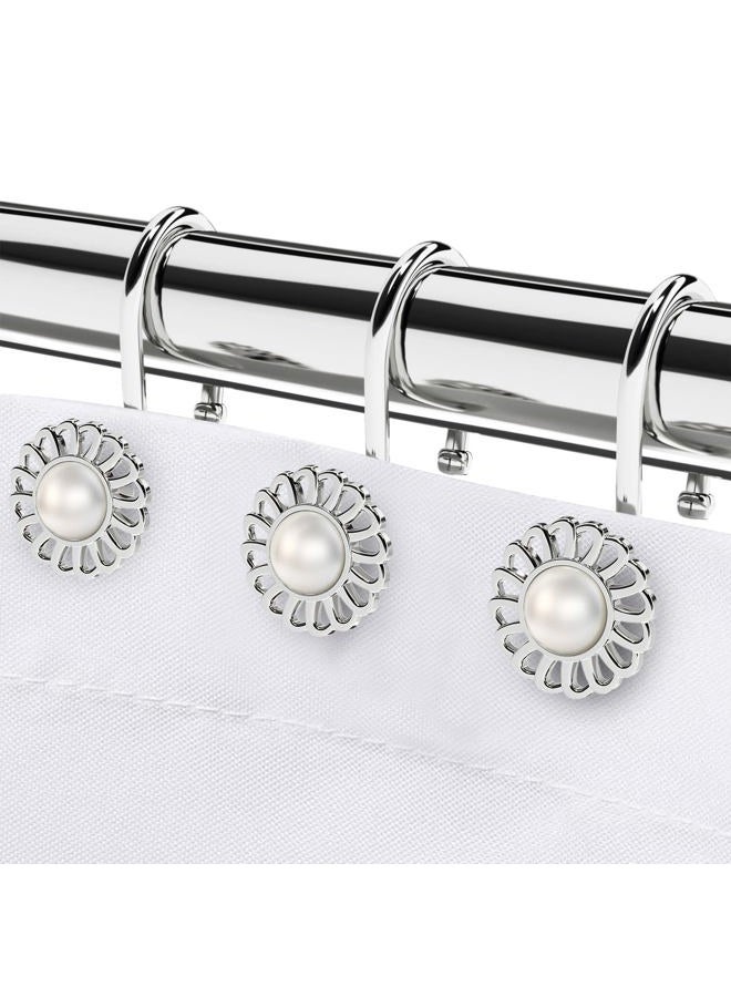 iToplin Silver Shower Curtain Hooks Rings, Decorative Shower Curtain Hangers, Heavy Duty Metal Shower Rings, Sunflower Shower Hooks for Shower Curtain Rod and Liner, Bathroom Curtain Hooks, Chrome, - Image 1