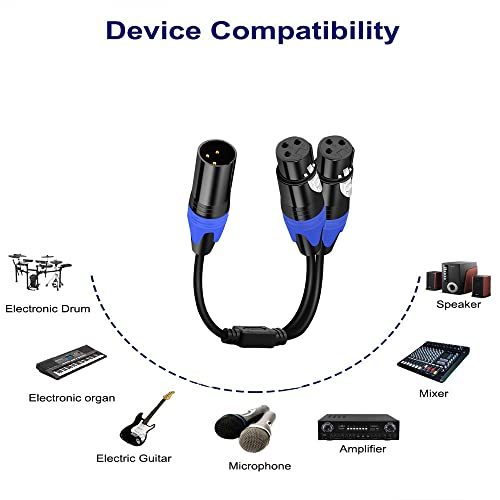 Seefeful (11.8 inches / 1 Pack) 1 Male to 2 Female XLR Y Splitter Micrphone Cable, 3pin Male to Dual XLR Female Y-Splitter Balanced Mic Audio Cables for Stereo Mic to L & R Audio Track - Image 3