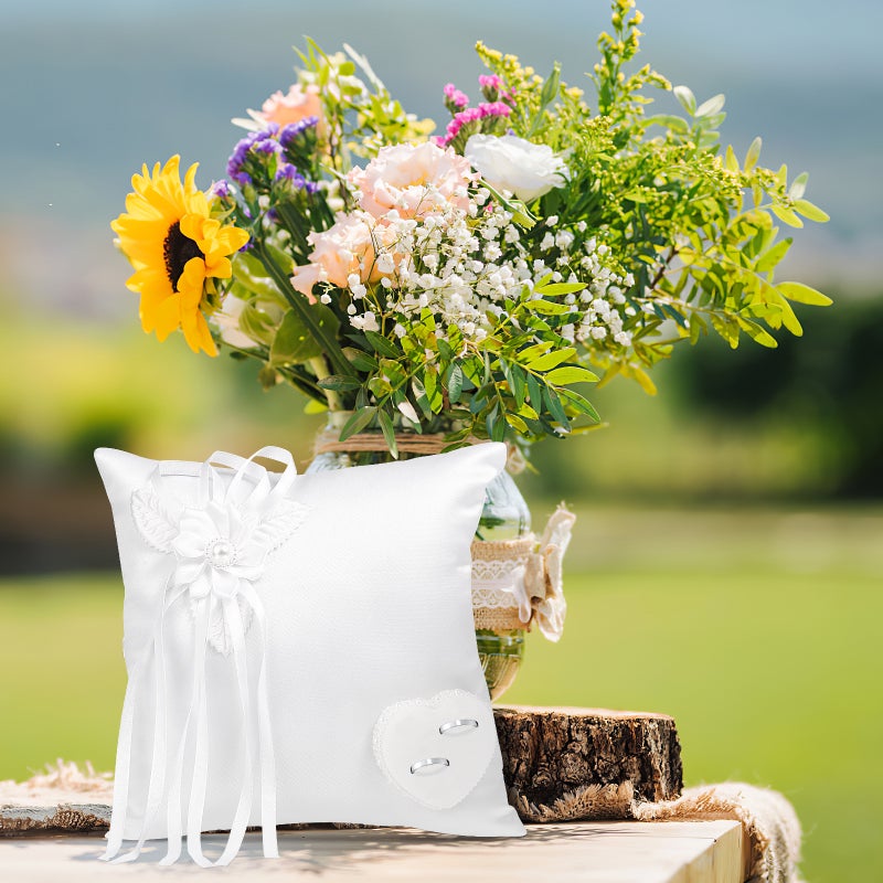 2 pcs Wedding Bearer Pillow Decorative Holder Wedding Couple Cushion Pillow - Image 5