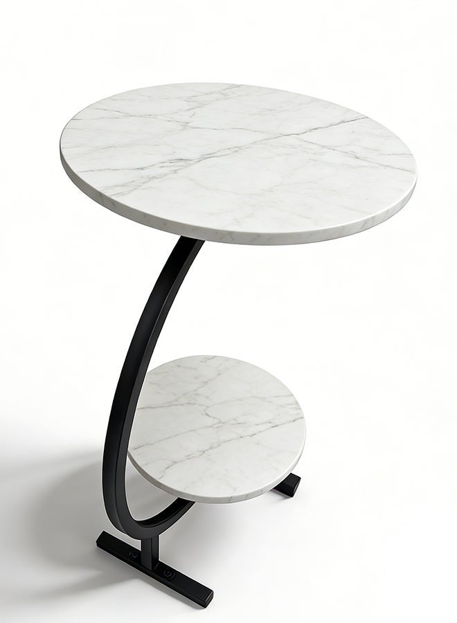 Migue home Round Two Tier Coffee Table for Living Room, Side Table, Marble Like Finish,  Easy Assembly,  60cm H x 40cm W, Black and White Color - Image 2