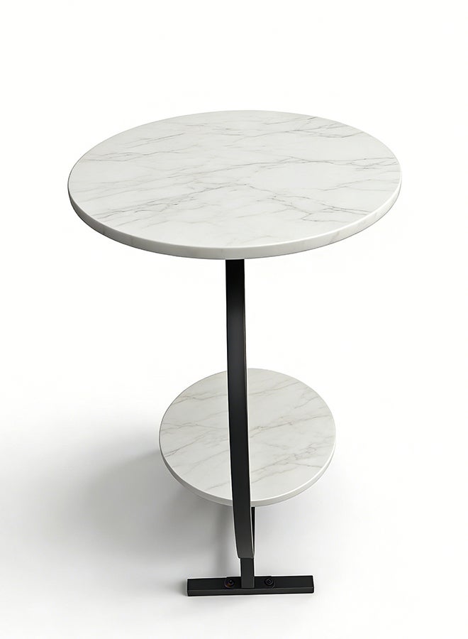 Migue home Round Two Tier Coffee Table for Living Room, Side Table, Marble Like Finish,  Easy Assembly,  60cm H x 40cm W, Black and White Color - Image 4