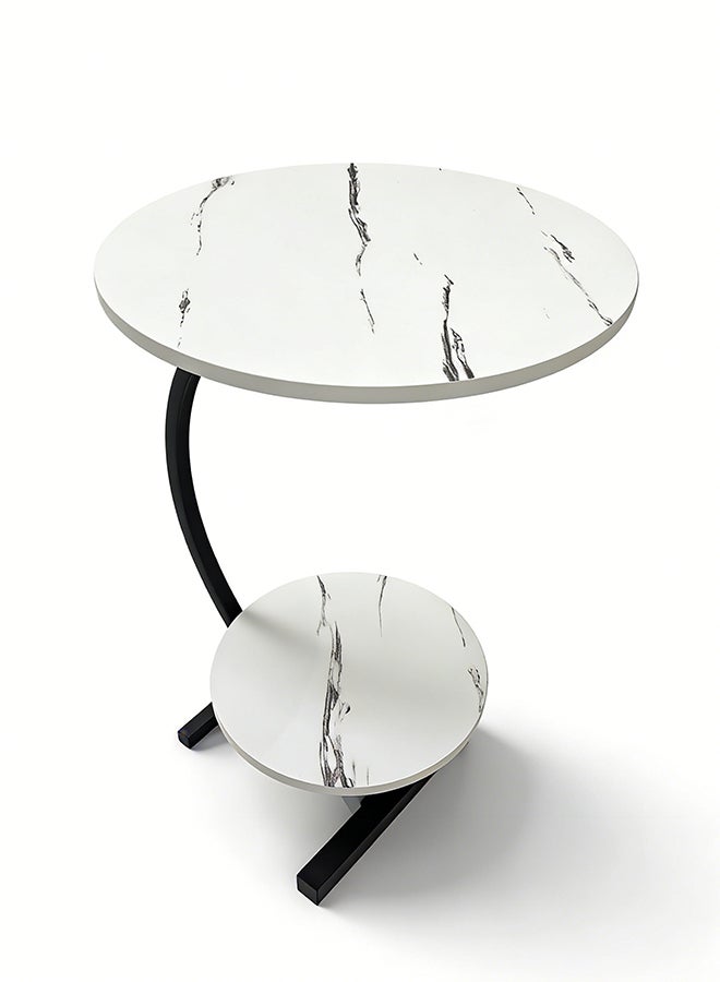 Migue home Round Two Tier Coffee Table for Living Room, Side Table, Marble Like Finish,  Easy Assembly,  60cm H x 40cm W, Black and White Color - Image 5
