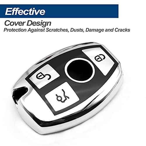 INFIPAR Fit for Mercedes Benz C E S G M CLS CLK G R Class Sprinter 300 Series TPU Key Fob Remote Cover Case Shell Glove Pouch Holder Protector Keyless Entry Sleeve Accessory, w/Key Chain, Silver - Image 4