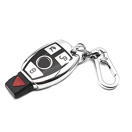 INFIPAR Fit for Mercedes Benz C E S G M CLS CLK G R Class Sprinter 300 Series TPU Key Fob Remote Cover Case Shell Glove Pouch Holder Protector Keyless Entry Sleeve Accessory, w/Key Chain, Silver - Image 1