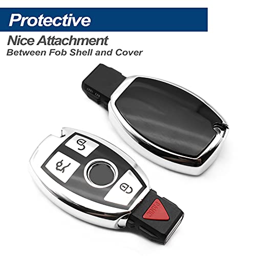 INFIPAR Fit for Mercedes Benz C E S G M CLS CLK G R Class Sprinter 300 Series TPU Key Fob Remote Cover Case Shell Glove Pouch Holder Protector Keyless Entry Sleeve Accessory, w/Key Chain, Silver - Image 3