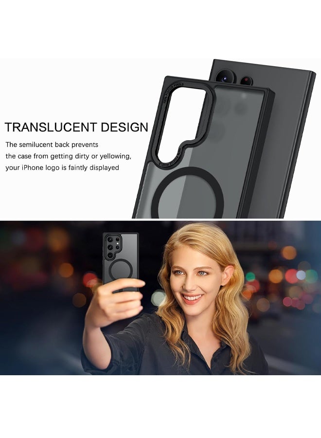 جراب لهاتف Samsung S24 Ultra، متوافق مع MagSafe، غطاء خلفي مغناطيسي شفاف غير لامع مقاوم للصدمات مع مغناطيس قوي، جراب هاتف رفيع ورفيع للحماية الكاملة لهاتف Galaxy S24 Ultra 5G (أسود) - Image 3