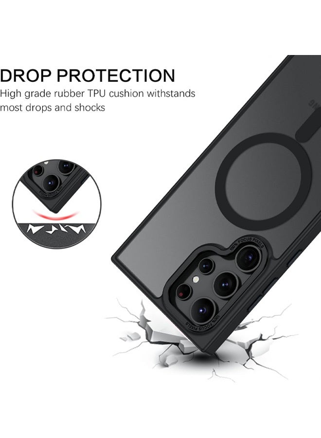 جراب لهاتف Samsung S24 Ultra، متوافق مع MagSafe، غطاء خلفي مغناطيسي شفاف غير لامع مقاوم للصدمات مع مغناطيس قوي، جراب هاتف رفيع ورفيع للحماية الكاملة لهاتف Galaxy S24 Ultra 5G (أسود) - Image 4