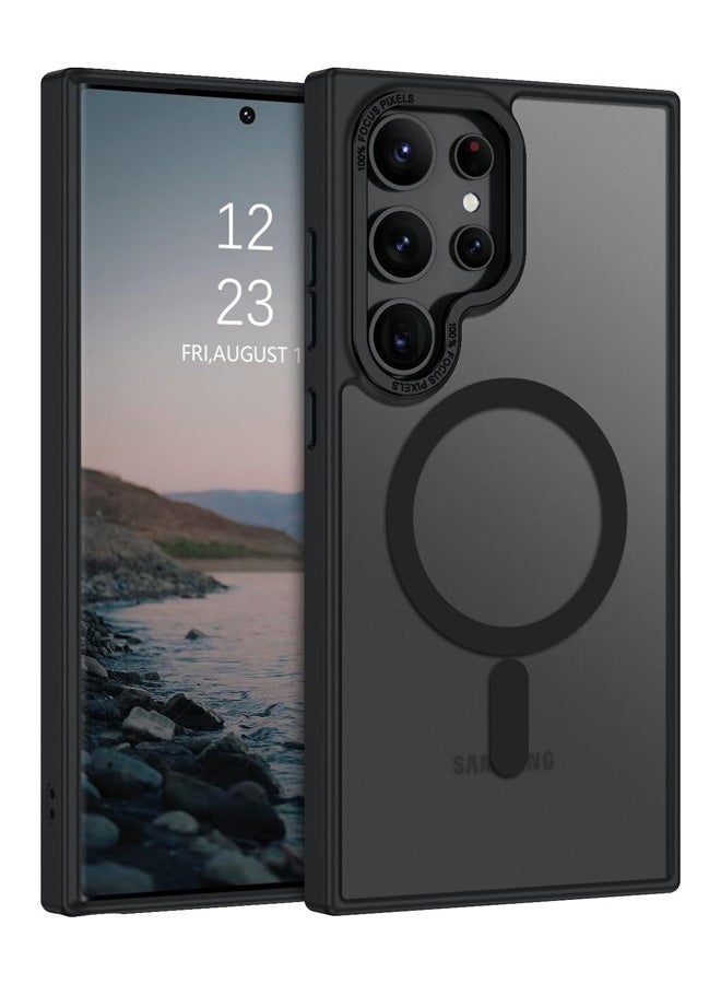 جراب لهاتف Samsung S24 Ultra، متوافق مع MagSafe، غطاء خلفي مغناطيسي شفاف غير لامع مقاوم للصدمات مع مغناطيس قوي، جراب هاتف رفيع ورفيع للحماية الكاملة لهاتف Galaxy S24 Ultra 5G (أسود) - Image 1