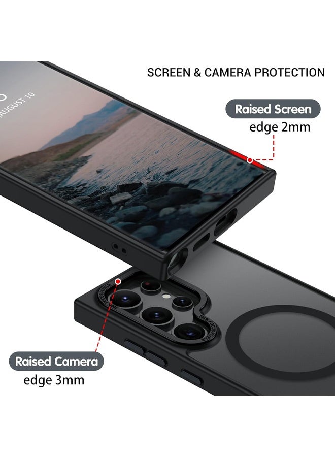 جراب لهاتف Samsung S24 Ultra، متوافق مع MagSafe، غطاء خلفي مغناطيسي شفاف غير لامع مقاوم للصدمات مع مغناطيس قوي، جراب هاتف رفيع ورفيع للحماية الكاملة لهاتف Galaxy S24 Ultra 5G (أسود) - Image 5