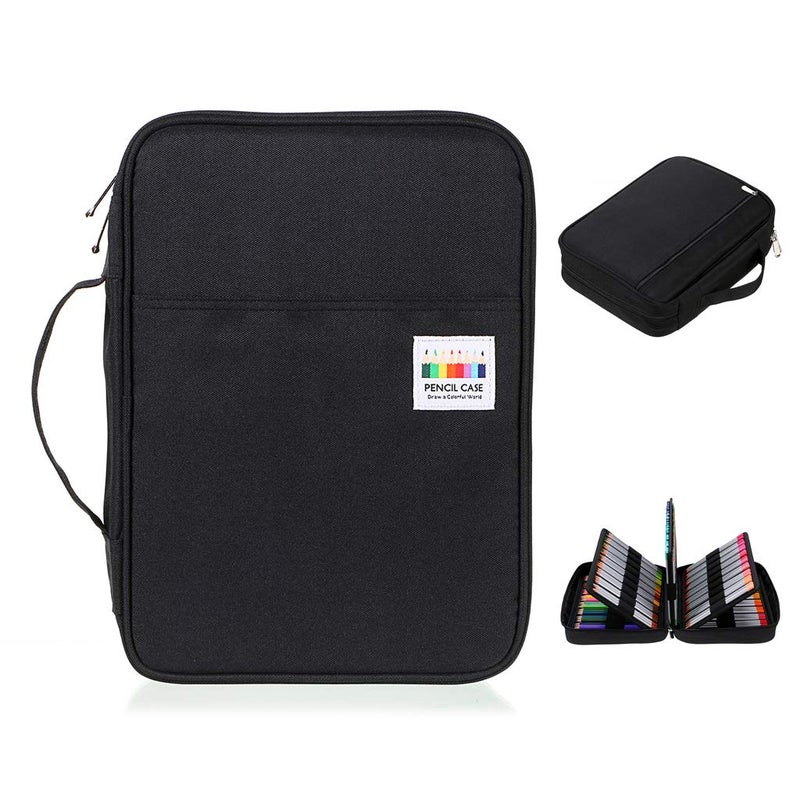 BTSKY Colored Pencil Case 220 Slots Pen Pencil Bag Organizer with Handy Wrap Portable- Multilayer Holder for Prismacolor Crayola Colored Pencils & Gel Pen(Black) - Image 1