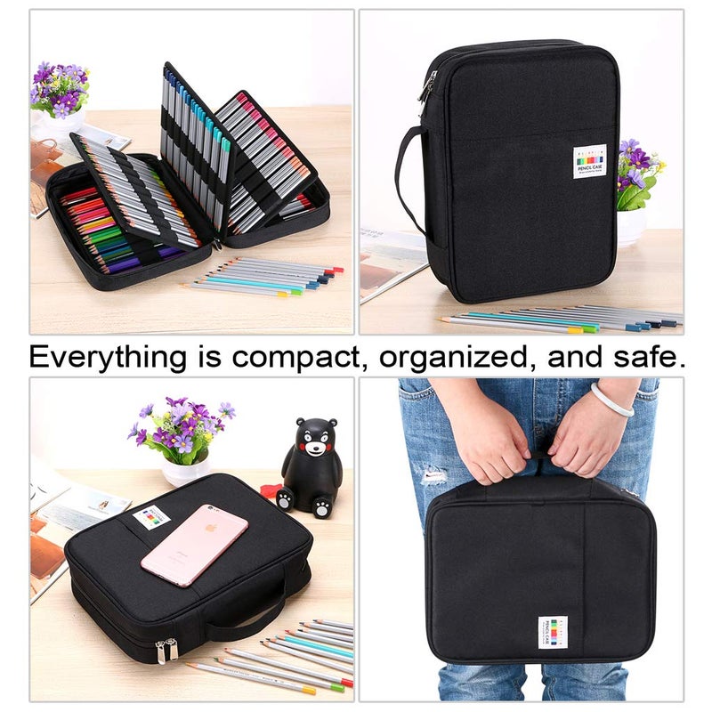 BTSKY Colored Pencil Case 220 Slots Pen Pencil Bag Organizer with Handy Wrap Portable- Multilayer Holder for Prismacolor Crayola Colored Pencils & Gel Pen(Black) - Image 4