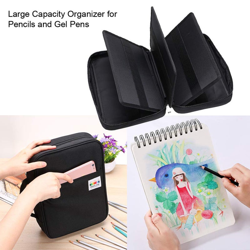 BTSKY Colored Pencil Case 220 Slots Pen Pencil Bag Organizer with Handy Wrap Portable- Multilayer Holder for Prismacolor Crayola Colored Pencils & Gel Pen(Black) - Image 3