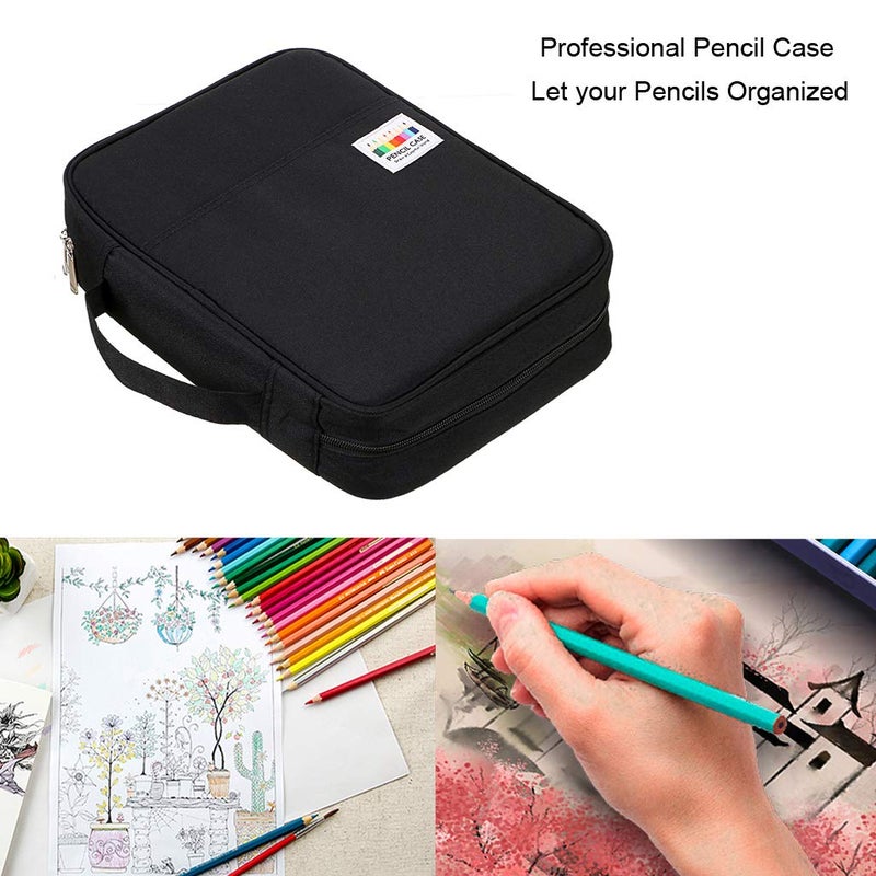 BTSKY Colored Pencil Case 220 Slots Pen Pencil Bag Organizer with Handy Wrap Portable- Multilayer Holder for Prismacolor Crayola Colored Pencils & Gel Pen(Black) - Image 2