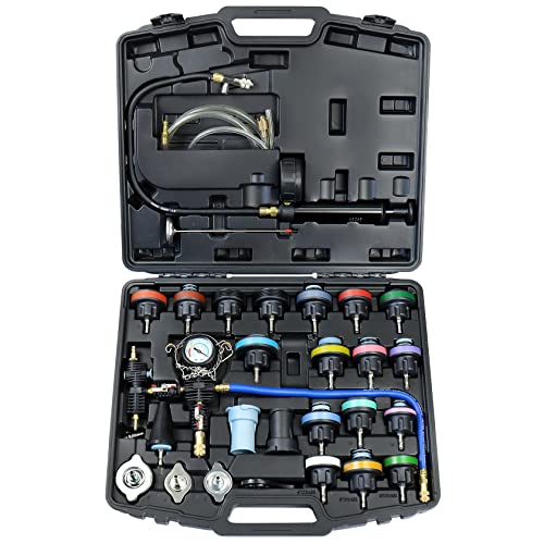 YSTOOL Radiator Pressure Tester Pneumatic Vacuum Type Purge Refill Kit Universal Automotive Cooling System Water Tank Leak Test and Coolant Fill Tool 28PCS Set with Adapters Gauge Red Case - Image 1