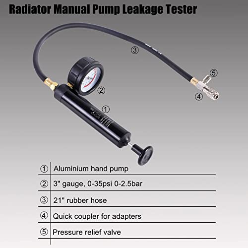 YSTOOL Radiator Pressure Tester Pneumatic Vacuum Type Purge Refill Kit Universal Automotive Cooling System Water Tank Leak Test and Coolant Fill Tool 28PCS Set with Adapters Gauge Red Case - Image 5