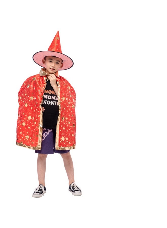 NIBEMINENT Halloween children's cape and cloak party performance Magician and wizard Korean five-star cape and hat set
