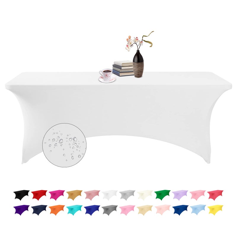 eccwai Spandex 8ft Waterproof Table Cover for PartyWedding Banquet and EventsWhite