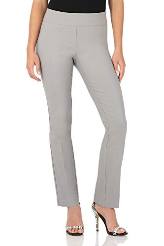 Rekucci Women's Ease Into Comfort Stretchy Straight Leg Office Pant with Tummy Control (14 Short, Silver) - Image 1