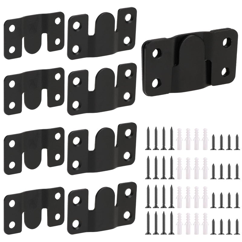 Sliverdew 4 Pairs Interlocking Flush Mount Bracket Picture Hanging Hooks Black Stainless Steel Heavy Duty Photo Frame Hook Large Picture Hanger Buckle Furniture Connector Headboard Wall Mounting Hardware - Image 1